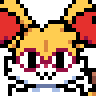 Pixel-art Braixen™ Pokémon holding glasses and pushing them up with her paw.